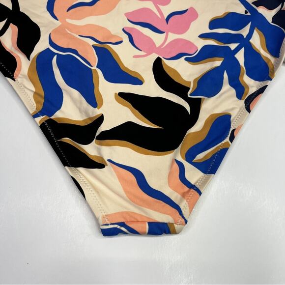 Red Carter Tropical Leaf Print High Rise Bikini bottoms moonstone cream - S - Picture 6 of 9